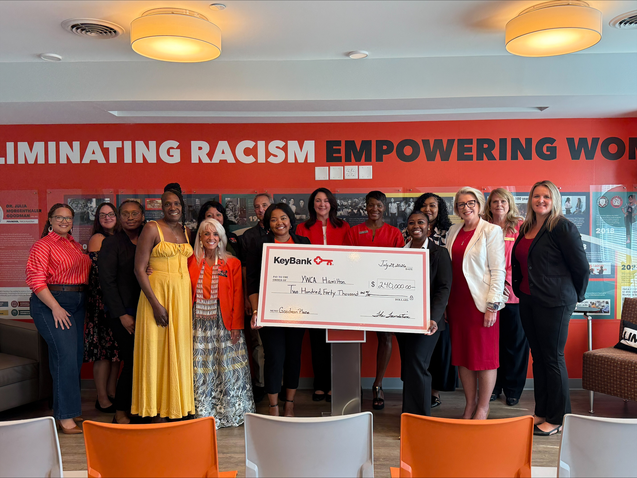 YWCA and KeyBank group photo with resident
