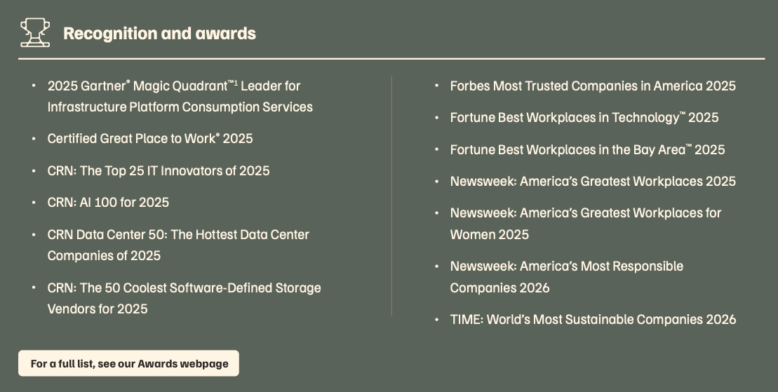 Recognition and awards graphic displaying Everpure awards from FY26