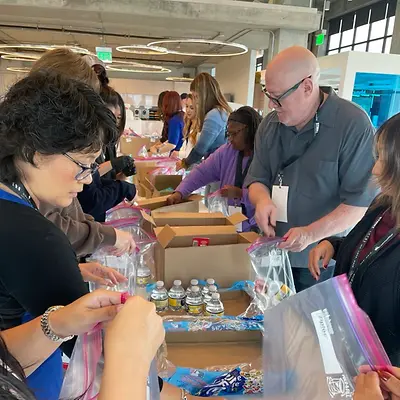 Volunteers filling bags