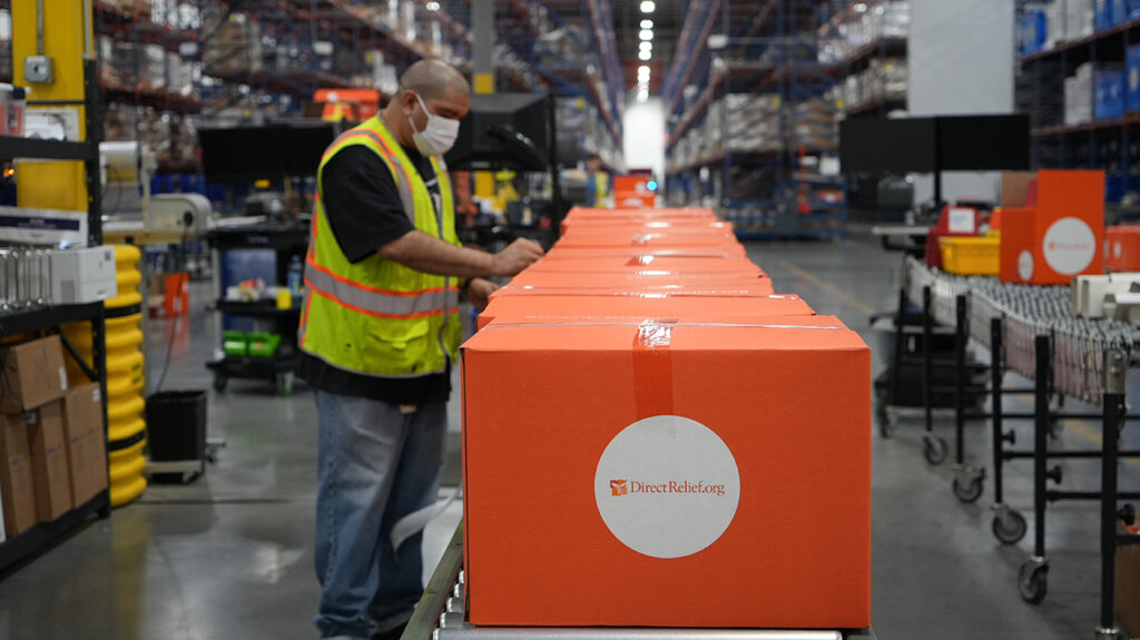 U.S.-bound shipments of medical support are prepped for departure in Sept. 2024. Direct Relief. Teva Pharmaceuticals, Inc. announced the launch of a new patient access program, in partnership with Direct Relief, to supply inhalers to eligible patients in the United States free of charge. (Lara Cooper/Direct Relief)