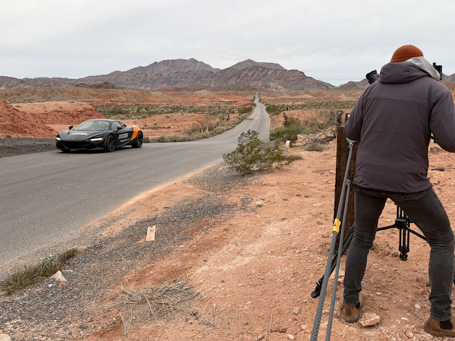 SAM car being filmed in the desert 