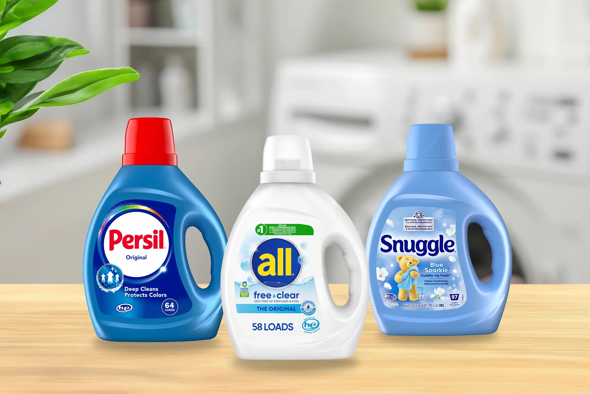 Laundry products made by Henkel (Persil, all, and Snuggle)
