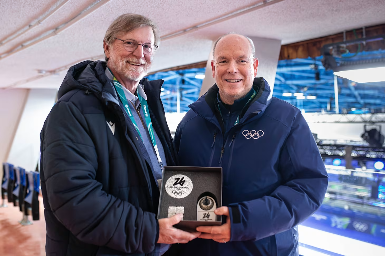 Beau Welling, President of World Curling, and IOC Member, Chair of the IOC Sustainability and Legacy Commission, and five-time Olympian HSH Prince Albert II of Monaco.© World Curling/Celine Stucki