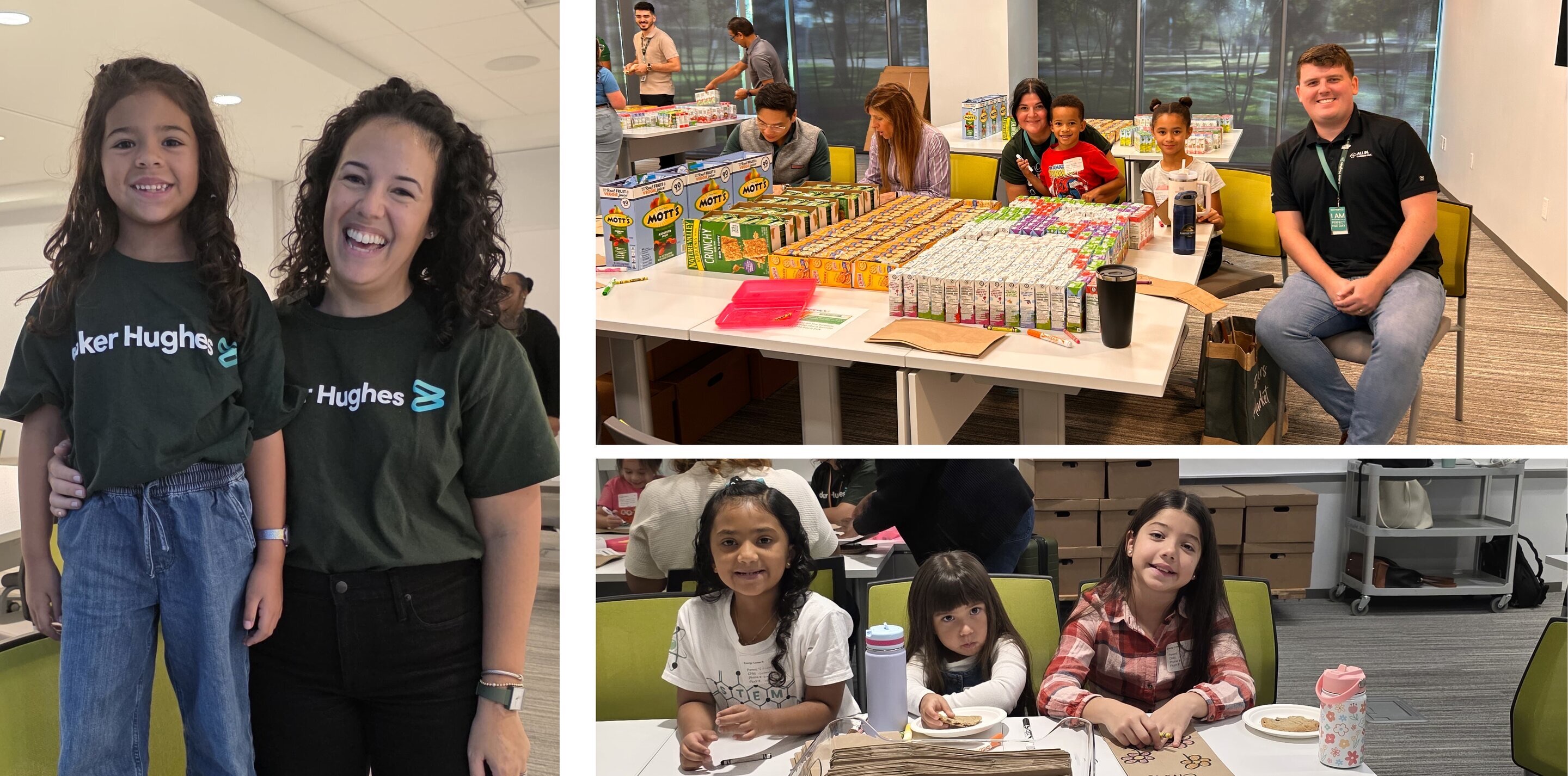 collage of people working with children