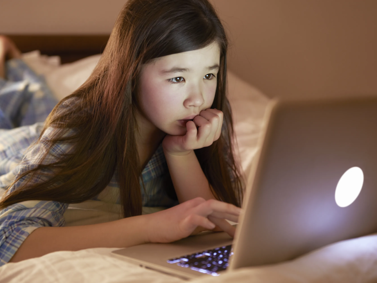 child looking at laptop computer screen