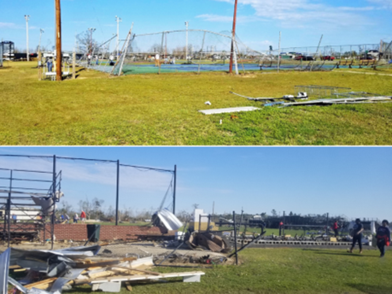 Tornado damage to Amory High School softball field.