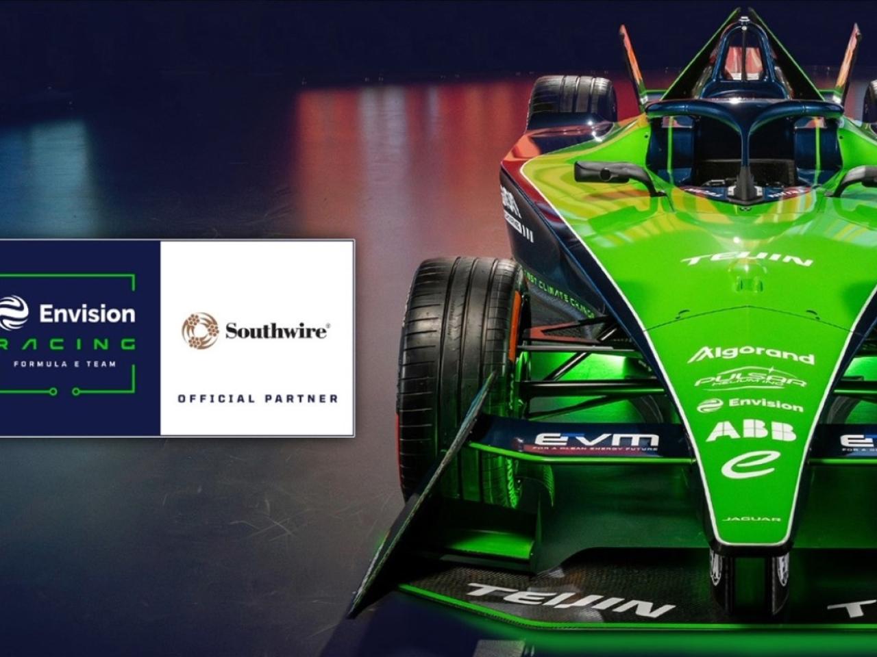 Envision Racing and Southwire logos superimposed on a picture of a green racecar