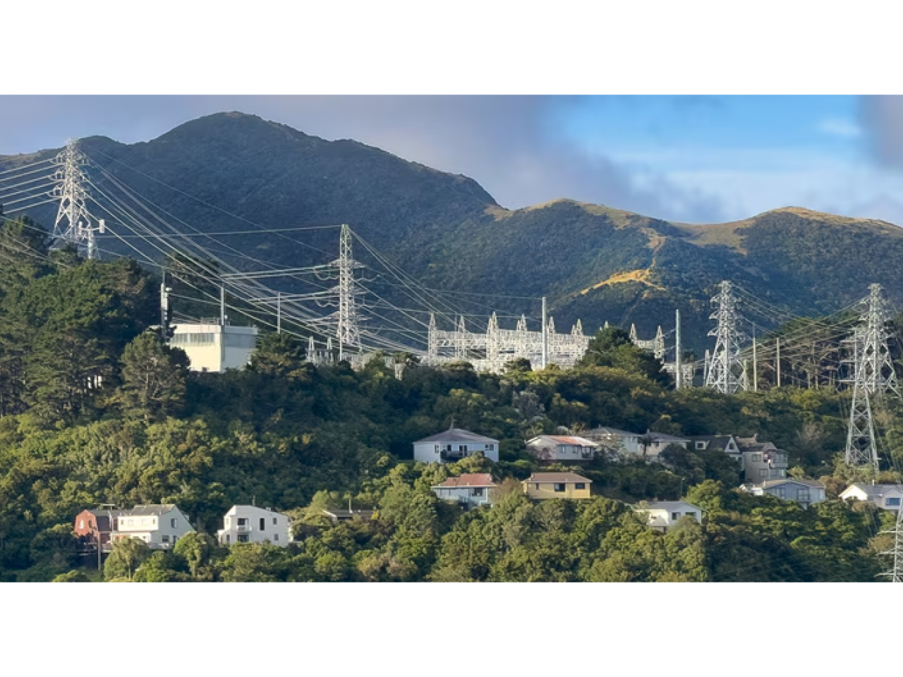 Power lines with mountains in the background