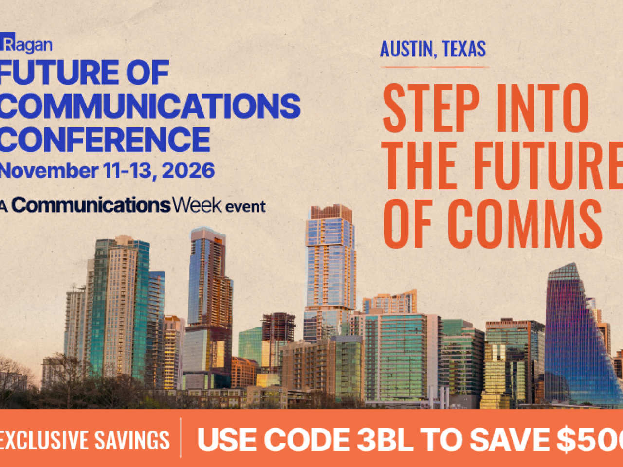 Ragan event poster "Step into the future of comms"