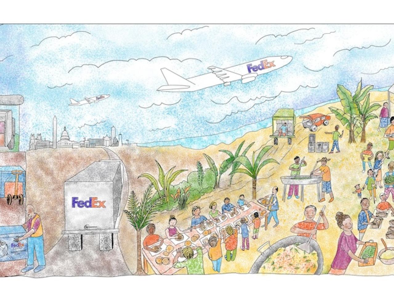 World Central Kitchen and FedEx mural