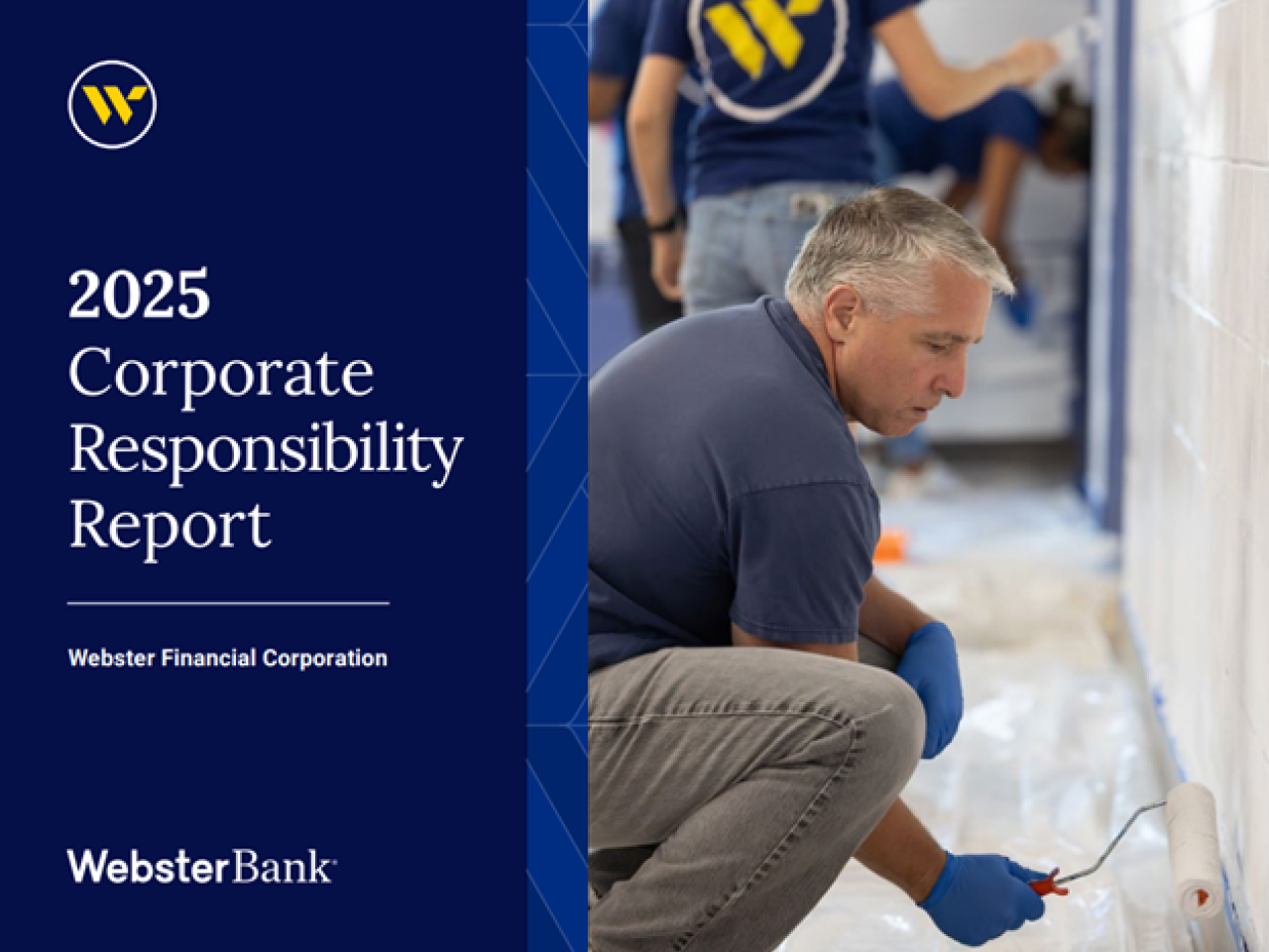 Cover of Webster 2025 Corporate Responsibility Report featuring a colleague painting a wall with a paint roller.