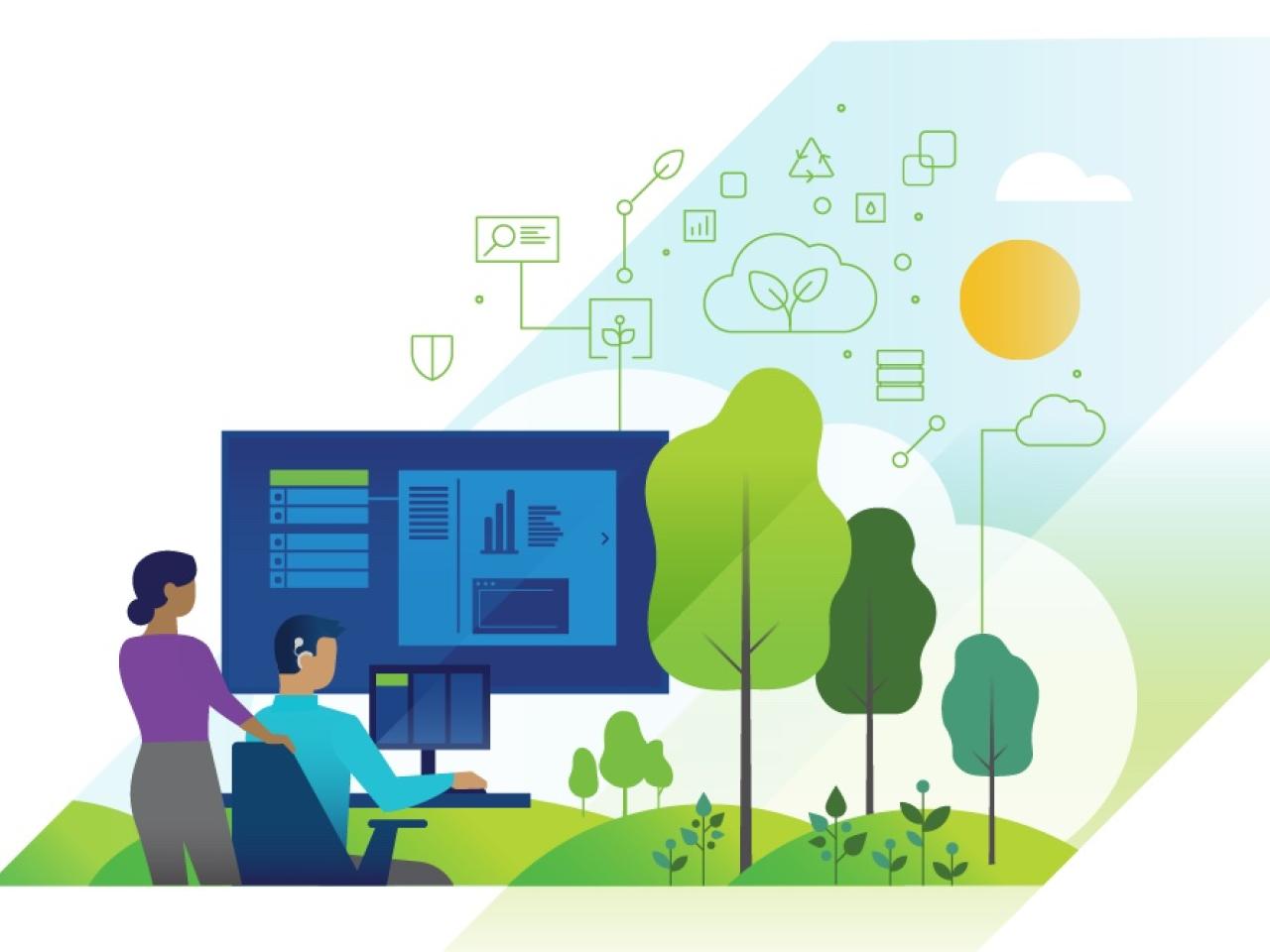 drawing of two people working at a computer