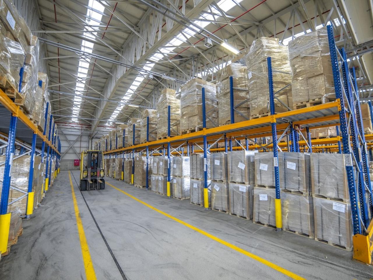 Forklift inside warehouse