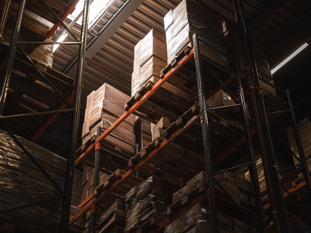Packaged boxes in warehouse.