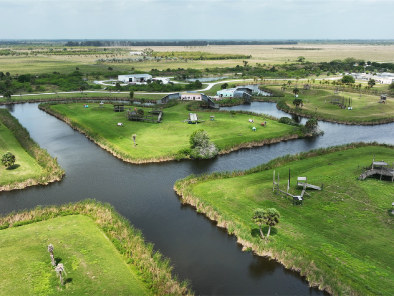 aerial view of man made islands and small rivers between them