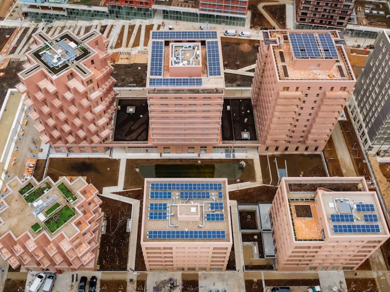 Aerial view of building tops