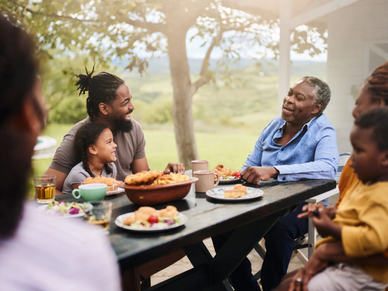 Family eating outside