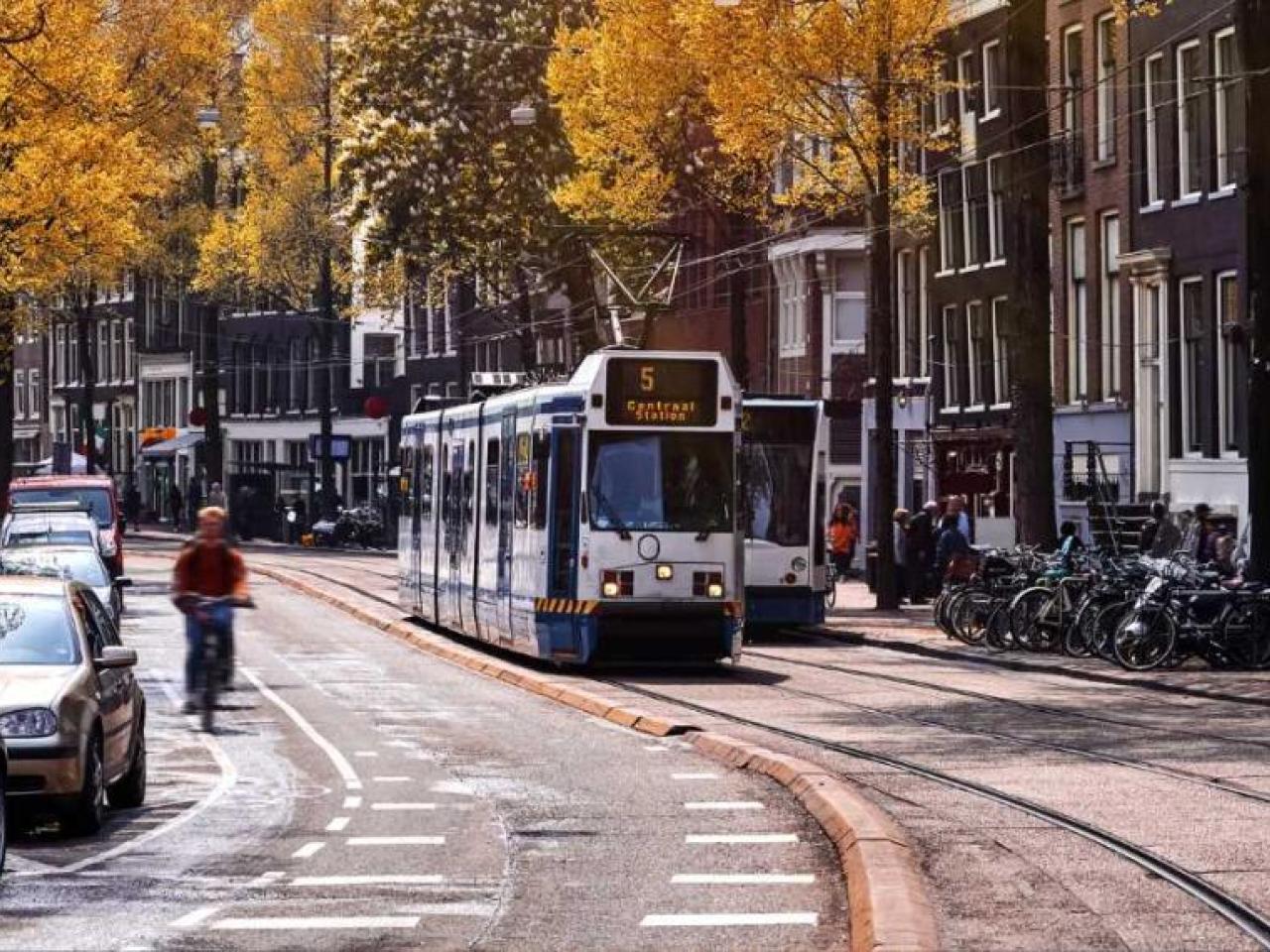 A tram on a city street