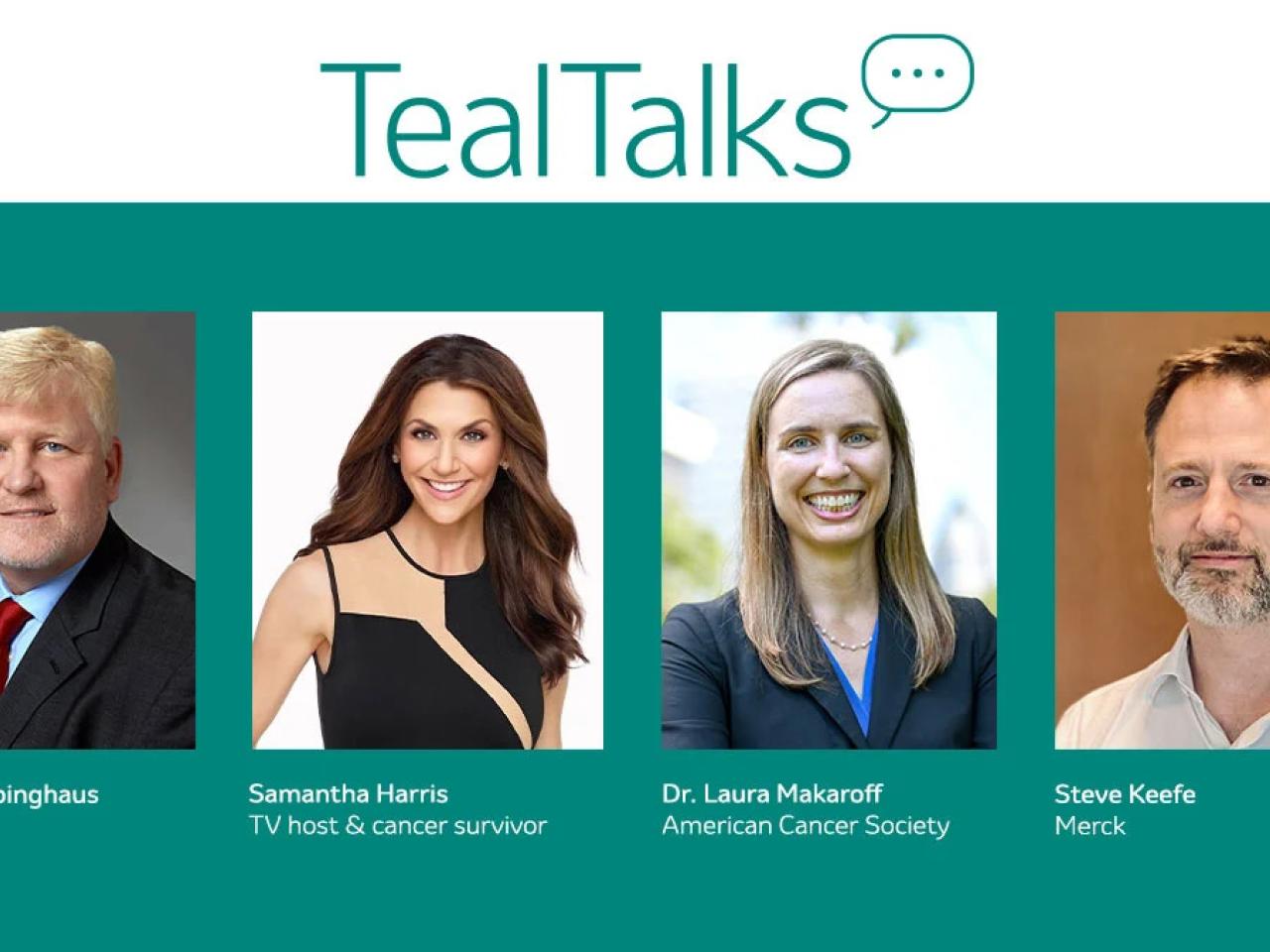 four profiles of hosts. "Teal talks" at the top