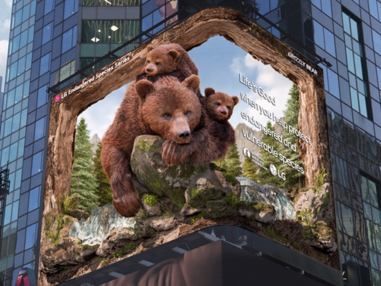 Grizzly Bear and cubs depicted on billboard