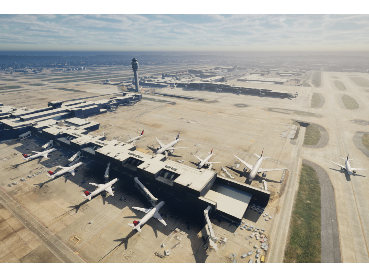 Airplanes outside a hangar