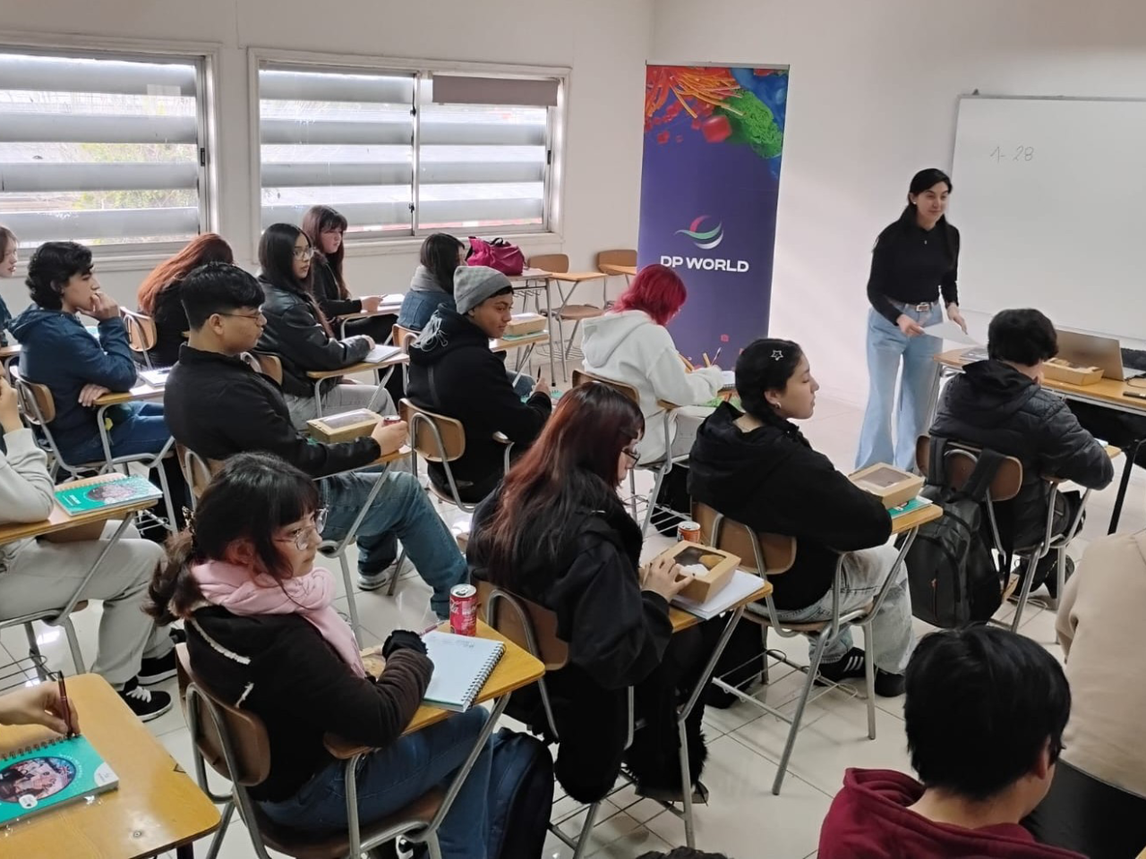 Students participate in a DP World English Academy classroom session in San Antonio.