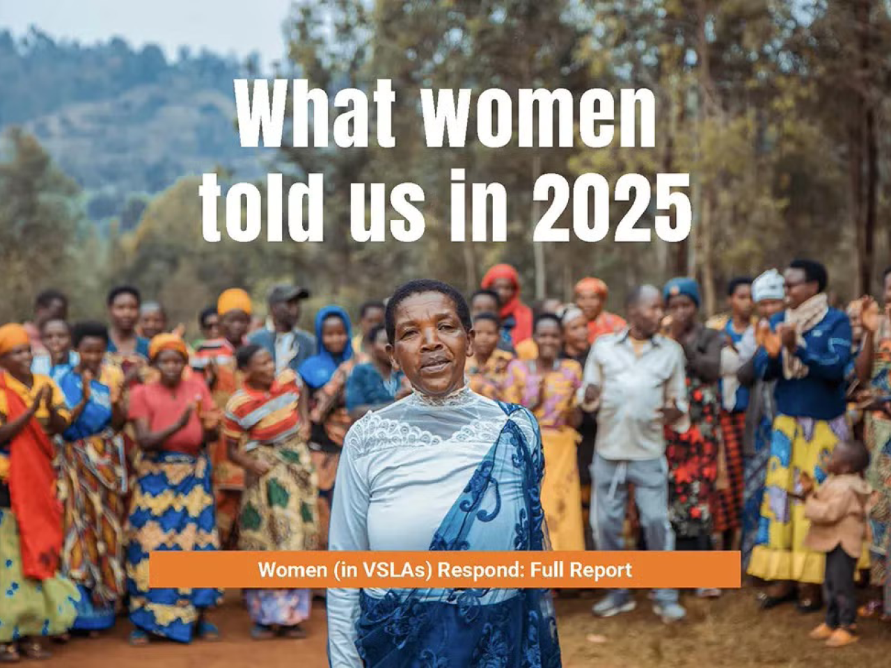 Cover of the report with a VSLA group int he background and one woman in the front