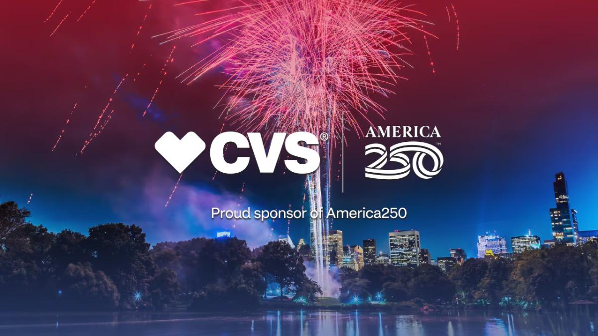 CVS and America 250 logo with fireworks in background