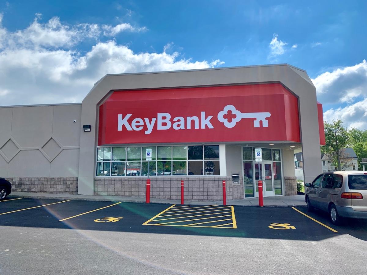 KeyBank branch shown from the outside.