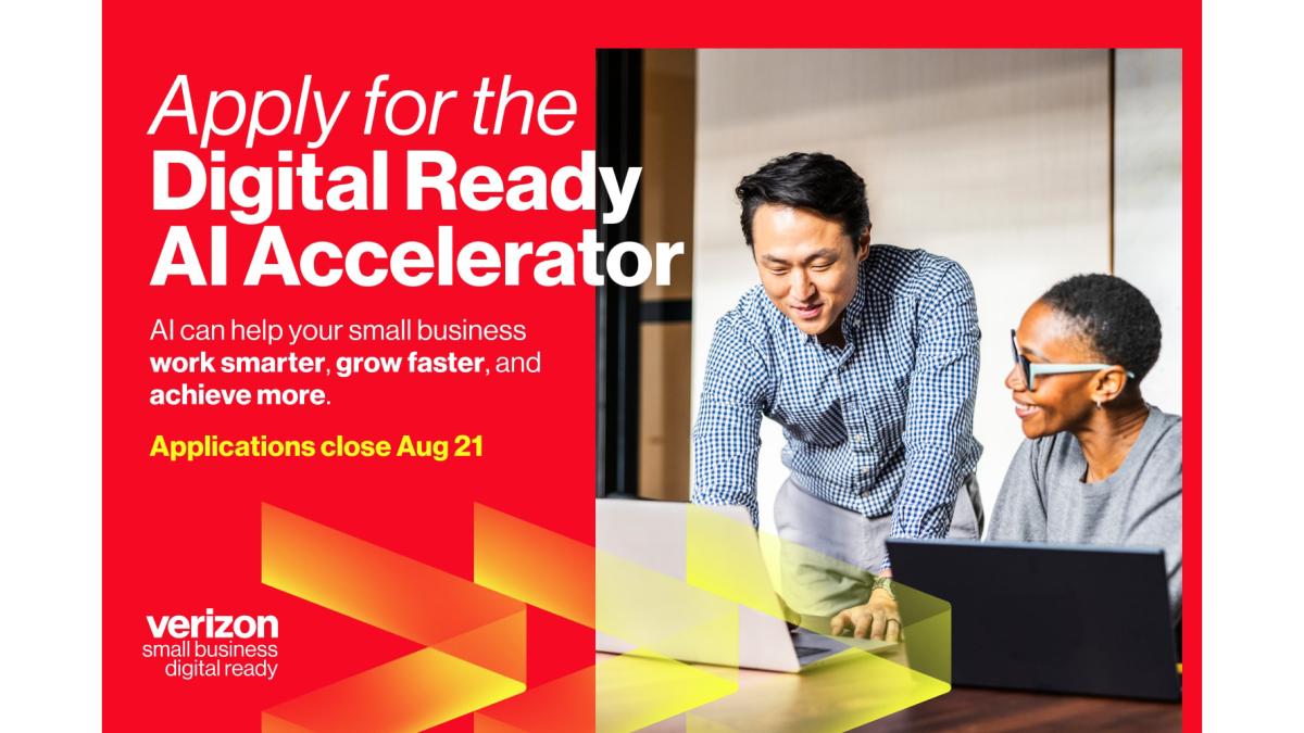 "Apply for the Digital Ready Al Accelerator: Al can help your small business work smarter, grow faster, and achieve more. Applications close Aug 21"