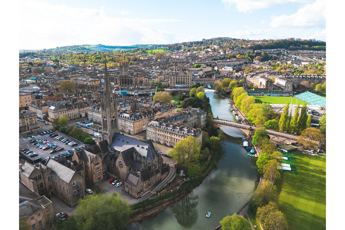 Aerial view of historical Bath, England
