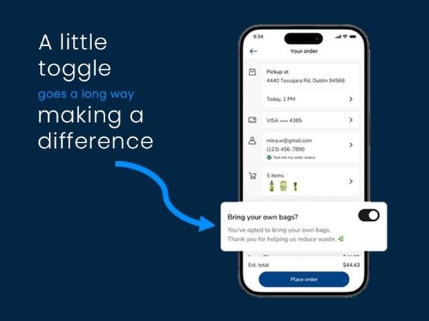 Screenshot of Albertsons app with text "A little toggle goes a long way making a difference"