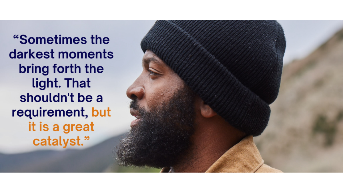Photo of Baratunde Thurston, podcast interviewee, with a quote