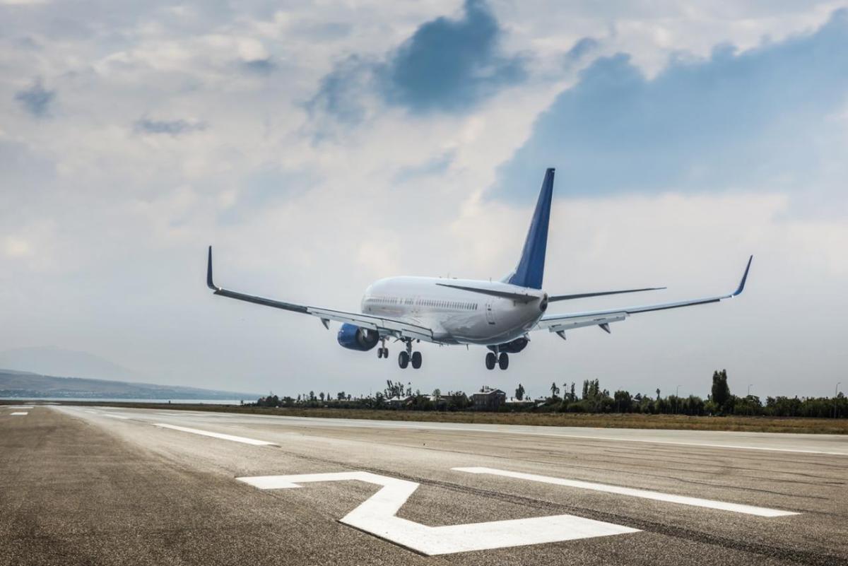 Airplane landing at airport