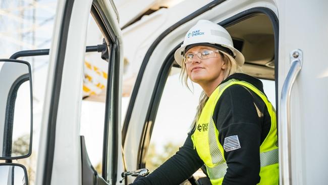 Duke Energy employee exiting truck