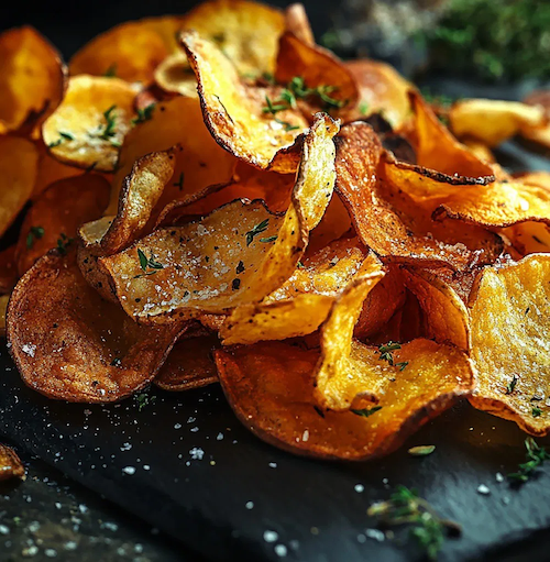 Chips shown on a cutting board.