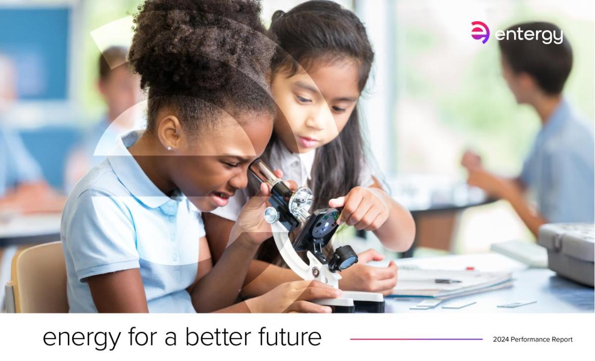 Energy for a better future cover page with children looking in microscope