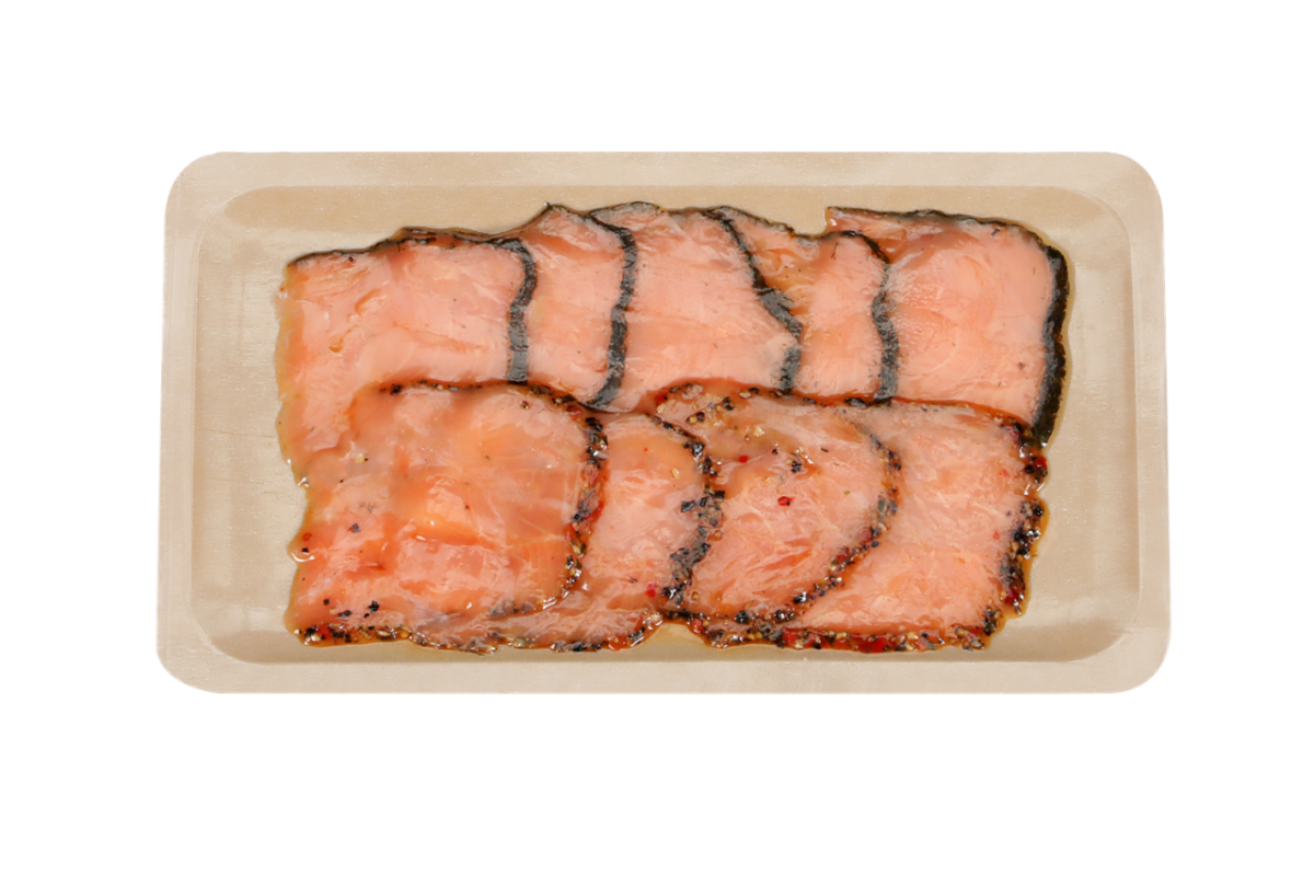 Cold smoked salmon packaged for retail sale in a grocery store