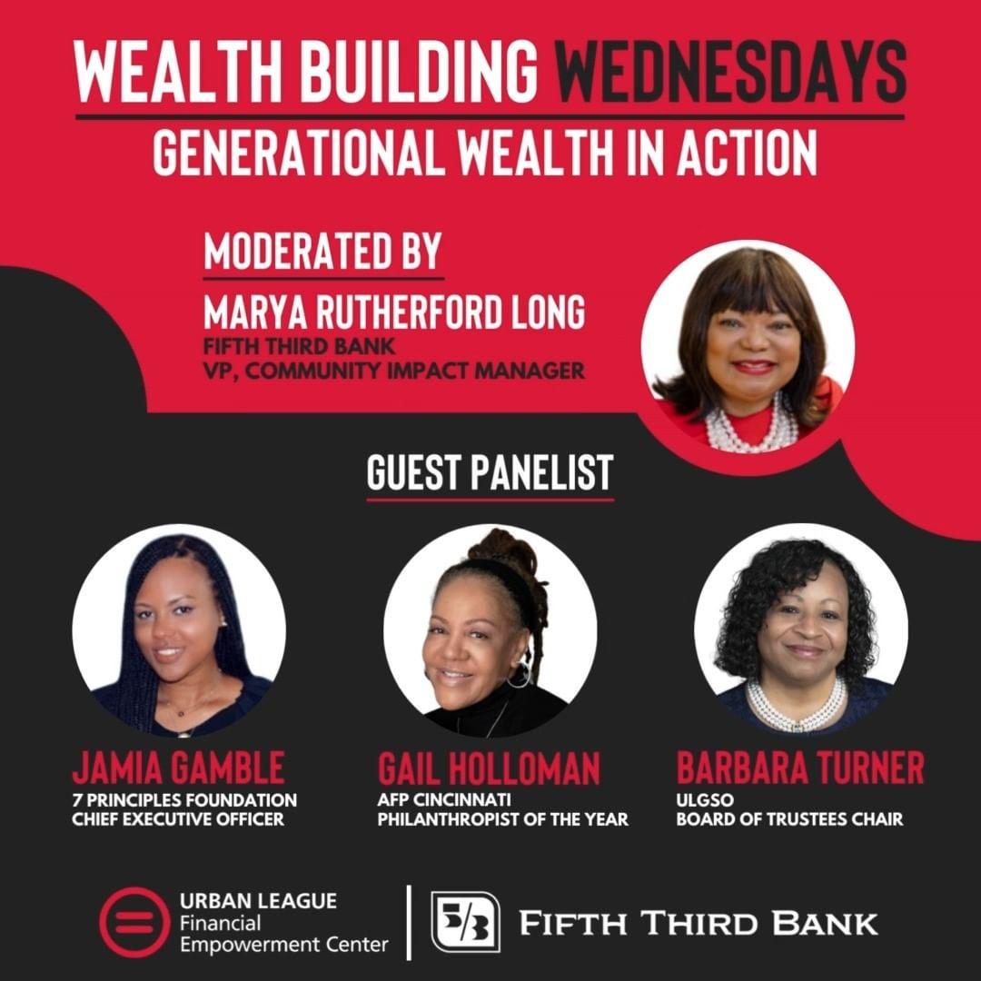 Wealth Building Wednesdays graphic with speaker headshots