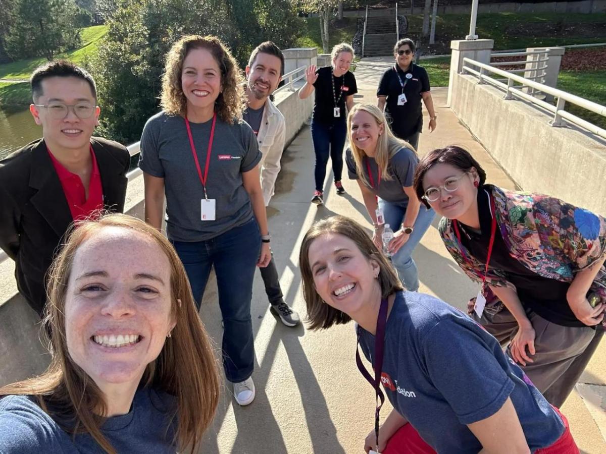 Group photo taken on a bridge