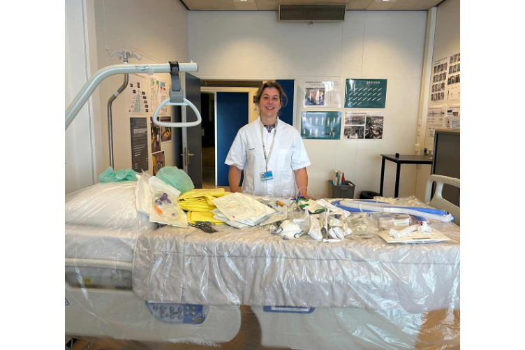ESCH-R Principal Investigator Dr. Nicole Hunfeld with hospital waste at Erasmus Medical Center in Rotterdam.