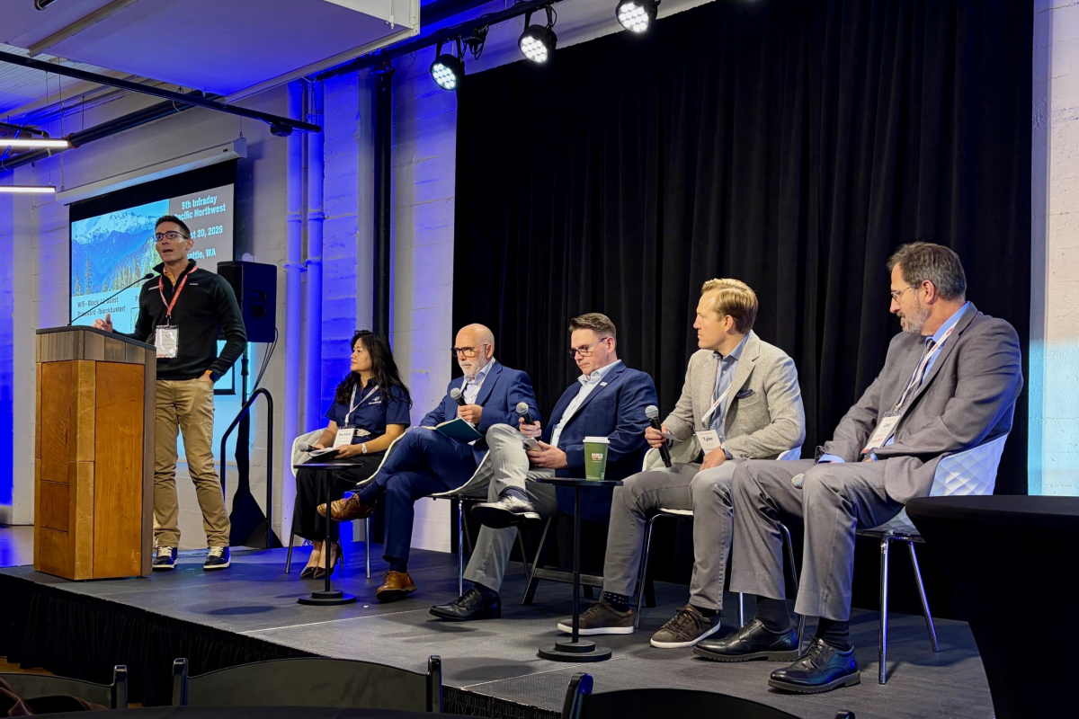 DP World’s Ya-Han Brownlee-Chen (far left) joined infrastructure leaders at Infraday Pacific Northwest in Seattle to discuss the power, supply chain, and execution challenges shaping the next generation of AI infrastructure. 
