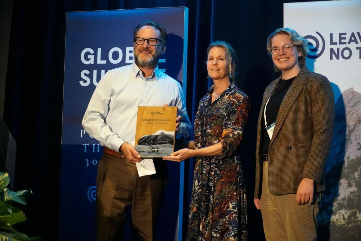 Dave Adams, Regional Vice President for the Western Region of Subaru of America, Inc.; Dana Watts, Executive Director of Leave No Trace; and Kirsten Anderson, Brand Partnerships and Experiential Marketing Specialist with Subaru of America, Inc