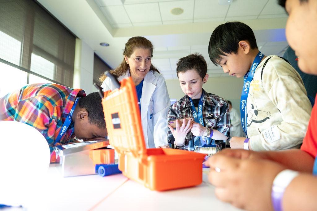 Students doing an experiment