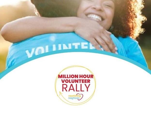 People hugging and logo that says "Million Hour Volunteer Rally"