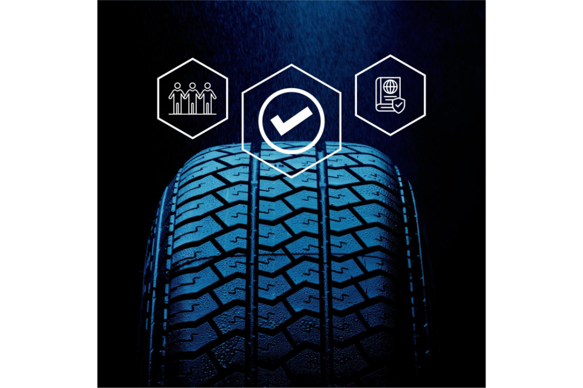Tire with icons of collaboration partners and the PCR publication 