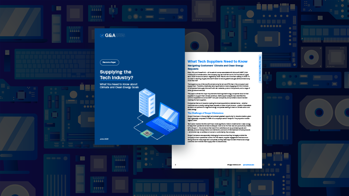 G&A Resource Paper to Help Tech Suppliers Meet Customer Climate Requests