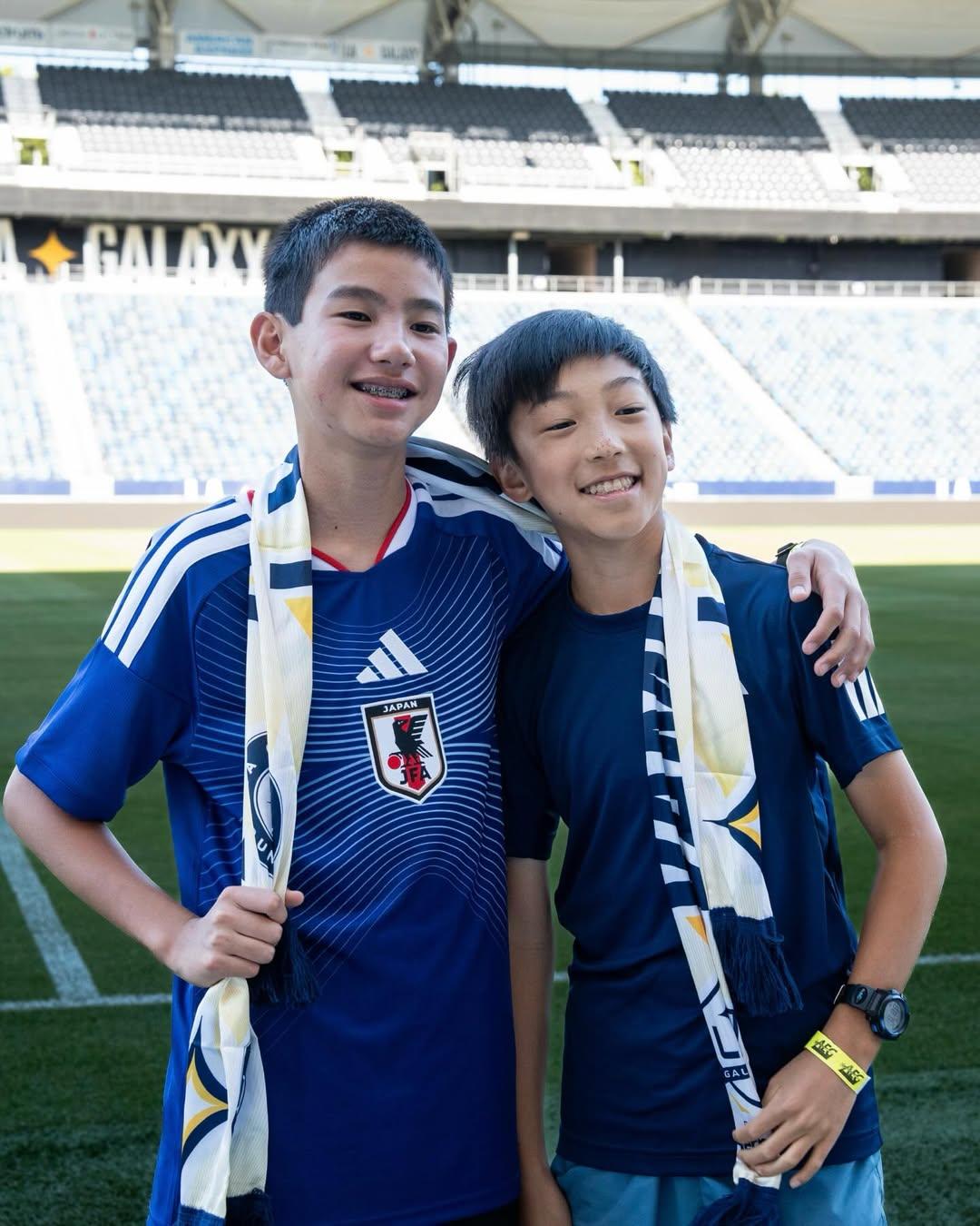 Kids from Little Tokyo Service Center pose at LA Galaxy home stadium