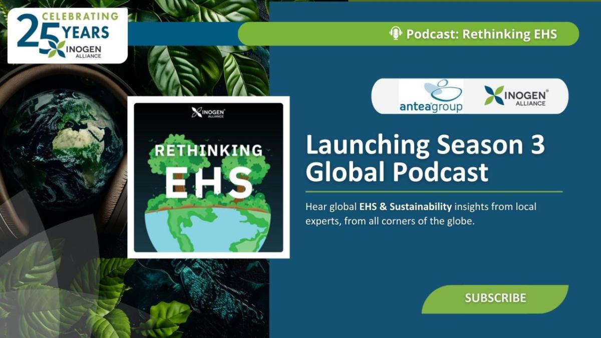 Text "Launching Season 3 Global Podcast" with Rethinking EHS logo