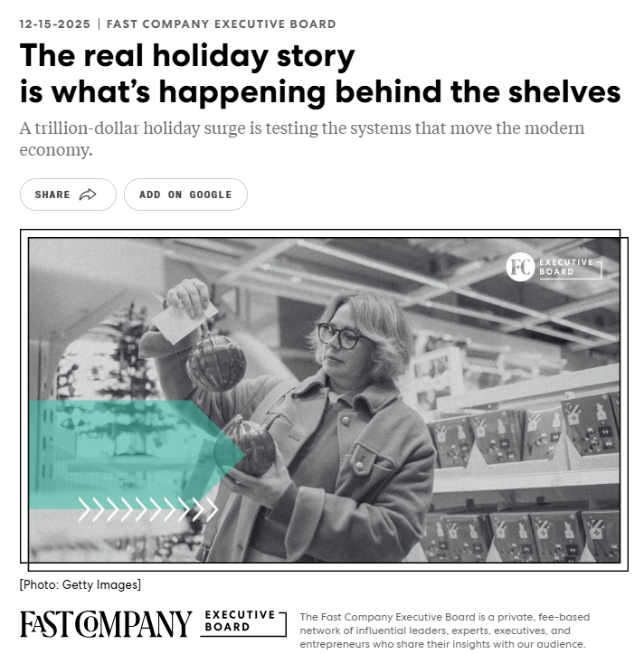 A shopper examines holiday ornaments on a store shelf, illustrating how record retail demand places pressure on supply chains during peak season.